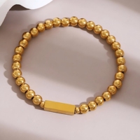 Bracelet en acier inoxydable avec perles et breloque rectangulaire, extensible, pour femme