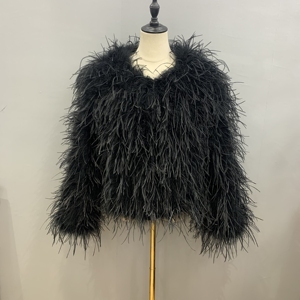 高品質の冬の厚い暖かい新しいピンク色のダチョウの羽のジャケットレディースリアルターキーフェザーコート - Product Image 3