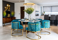 Chaise de salle à manger de luxe en velours bleu avec structure en acier inoxydable, fauteuil d'appoint, chaise latérale pour mobilier de salle à manger