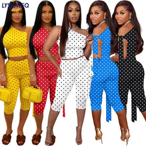 Nuovo Completo Estivo da Donna: Top Asimmetrico con Stampa a Pois e Pantaloni, Set di 2 Pezzi Casual e Sexy - Product Image 1