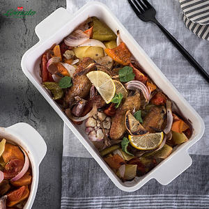 Bandeja rectangular de cerámica para hornear con doble asa, textura vertical acanalada, vajilla de porcelana para restaurante, hotel, horno, venta al por mayor - Product Image 5