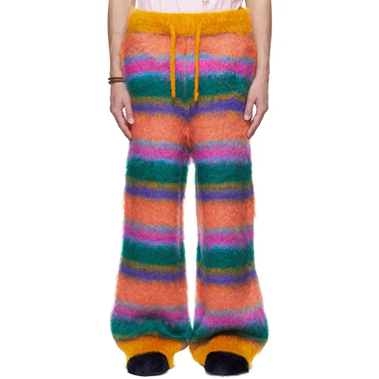 شريط متماسكة السراويل الرجال الموهير Sweatpants مخصص صالة مجموعة اللون كتلة الصوف للجنسين عالية الخصر جودة عالية فو بنطال جلدي الرجال