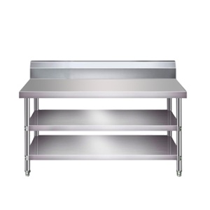 VICTORY KITCHEN Banco de Trabajo de Acero Inoxidable de Tres Niveles con Respaldo, Patas de Altura Ajustable, Precio de Fábrica, para Cocina Comercial - Product Image 1