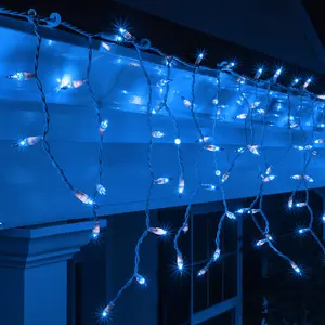 Amazon Hot vender fábrica direta por atacado substituível interior ao ar livre azul mini icicle cortina luzes natal feriado decorativo