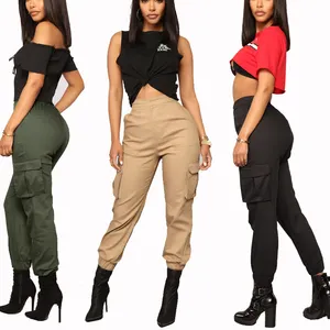 Damen lässig Stretch elastischen Boden Cargo hose Frühling Herbst bunte Seiten tasche Hose Hose für Frauen