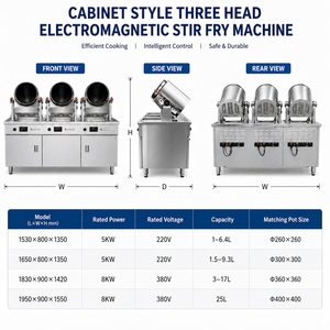 High Efficiency Cabinet Style Three Head Electromagnetic Stir Fry Machine 360° Rotating Intelligent Automatic Cooking Machine - Product Image 5
