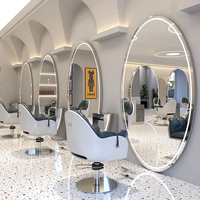 Station de Coiffage Ovale Moderne LED Miroir, Meilleure Vente, Options Or et Argent Plaqué pour Salon de Coiffure