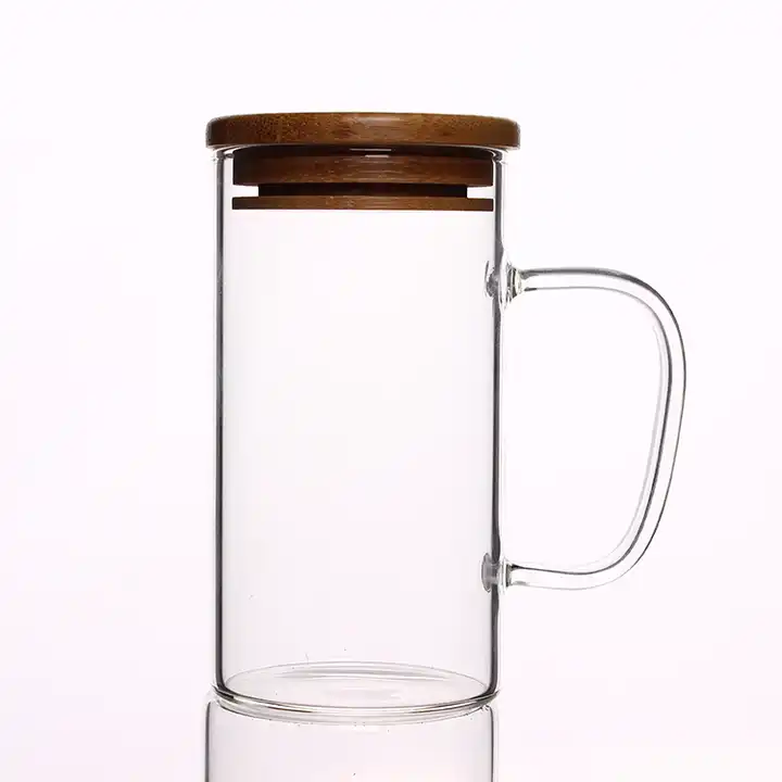Glass Mug Cup Tea Milk Coffee, Glass Handle Lid