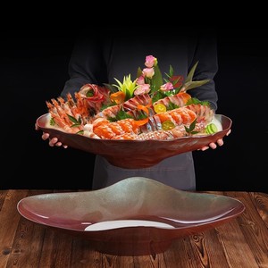 Plateau de fruits de mer avec glace sèche, sashimi de saumon, conque en mélamine, plateau de service de cuisine japonaise pour hôtel - Product Image 2