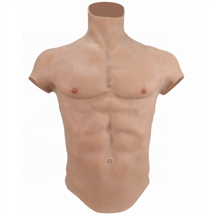 Hoge kraag realistische siliconen spier mannelijke borst half lichaam nep spier, realistische spier nep borst pak voor cosplay make-up halloween rekwisieten mannelijke shaper sterker