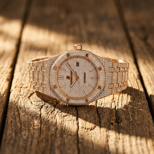 AURALUXURIA Montre de luxe pour homme en acier inoxydable 25 mm, cadran en moissanite or jaune, mouvement à quartz numérique, écologique, jour/date, 10 bars - Product Image 2