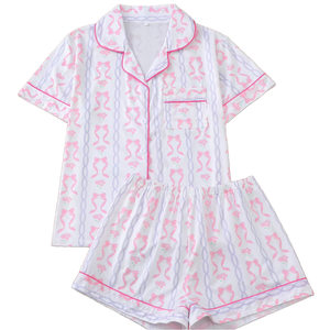 Nouvel ensemble de pyjama décontracté élégant pour femme 2025, en maille à manches courtes, haut boutonné avec détails de poches, collection hiver - Product Image 1