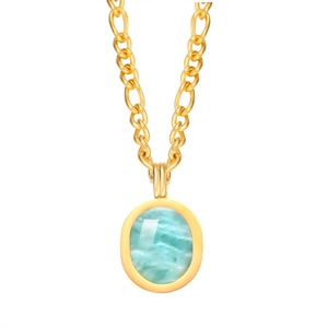 Collier pendentif en acier inoxydable turquoise ovale 2023, plaqué or 18 carats PVD, pour femmes - Product Image 2