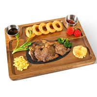 Plateau de service rectangulaire en bois à prix abordable, assiette à steak en bois pour restaurant, cuisine occidentale, barbecue