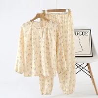 Sweethoney – ensemble pyjama en gaze de coton pour femmes, manches longues, col rond, doux, motif lapin, vêtements de détente, printemps et automne
