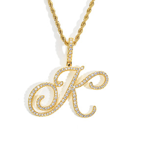Wholesale Trendy Cubic Zirconia <strong>Initial</strong> Pendant <strong>Necklace</strong> 26 A-Z Alphabet Cursive Letter <strong>Charms</strong> Main Material Brass Jewelry - Product Image 4