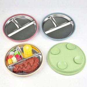 Vaisselle pour enfants très vendue, 3 compartiments, bol en acier 304 avec ventouse en silicone, antichoc, incassable, facile à nettoyer - Product Image 5