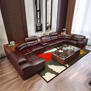 Juego de sofá de <span class=keywords><strong>esquina</strong></span> Seccional de PU de cuero genuino <span class=keywords><strong>en</strong></span> forma de L Popular de gama alta Sofá de 7 plazas Sofás de sala de estar - Product Image 4