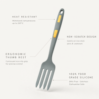 Fourchette de cuisine en silicone sans BPA, grande taille, manche long ergonomique, antiadhésive, résistante à la chaleur, pour servir les spaghettis, les salades et la viande, idéale pour les chefs