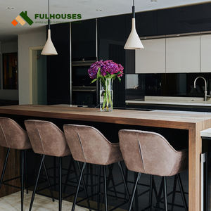 Gabinetes de cocina negros lacados Gabinetes de cocina negros <span class=keywords><strong>Lauren</strong></span> Acabado de puerta de lujo Gabinetes de cocina negros con adornos dorados - Product Image 3