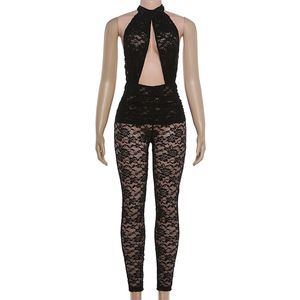 <span class=keywords><strong>Tuta</strong></span> Intera <span class=keywords><strong>Nera</strong></span> in <span class=keywords><strong>Pizzo</strong></span> con Scollo all'Americana, Schiena Scoperta e Dettagli Cut-out, Aderente e Casual, Collezione Primavera 2026 Abbigliamento Donna - Product Image 4