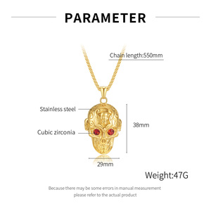 สร้อยคอเซอร์โคเนียรูปหัวกะโหลกพร้อมดวงตาสีแดงชั่วร้ายสร้อยคอล็อกเก็ตหัวกะโหลกปีศาจแบบกอธิคสแตนเลสสำหรับเครื่องประดับผู้ชาย - Product Image 6