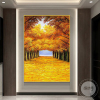 Peinture d'arbre à argent doré, art mural décoratif pour entrée, salon et couloir, décoration murale porte-bonheur et attirant la richesse