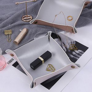 Kotak Penyimpanan Kulit PU Nordic Ins 15x15cm untuk Perhiasan, Kosmetik, Kunci, Nampan Valet Meja, Logo Kustom, Tahan Lama, Buatan Tangan, untuk Promosi - Product Image 5