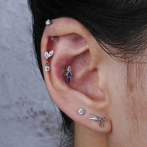 Piercing d'oreille en titane, forme papillon, serti de cristaux d'améthyste, bijou de mode unisexe - Product Image 1