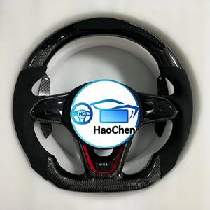 Volant en carbone avec logo brodé personnalisé, surface en daim, design en forme de D, branchement direct pour VW <span class=keywords><strong>Taigo</strong></span> T-Cross Caddy - Product Image 1