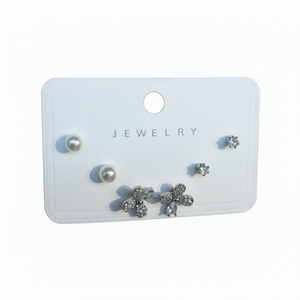 Set di Orecchini a Perno in Argento, 3 Paia con Fiori, Cristalli, Strass e Perle d'Acqua Dolce, Argento 925 per Uso Quotidiano Femminile - Product Image 1