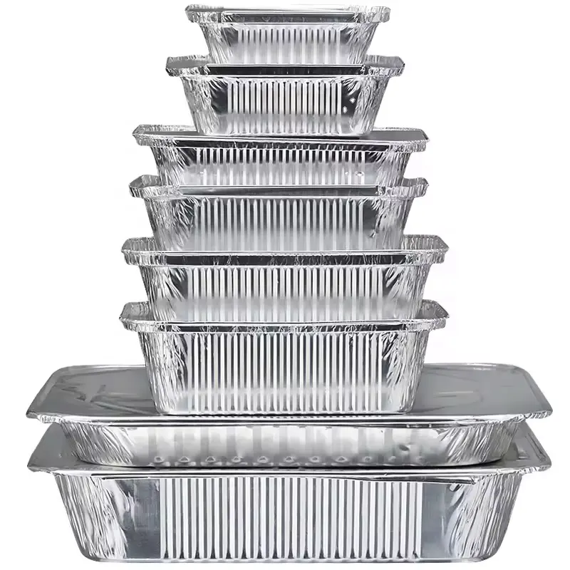 Vente en gros de plateaux jetables en aluminium Plateaux à emporter en aluminium argenté Récipients en aluminium alimentaire