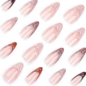 <span class=keywords><strong>Faux</strong></span> <span class=keywords><strong>ongles</strong></span> à presser marron français, forme amande, 24 pièces, design JP3333, en ABS 3D, populaires, vente en gros - Product Image 3