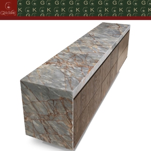 GOLDKING Mueble de <span class=keywords><strong>TV</strong></span> Moderno para Sala de Estar, Mármol Patagonia Blanco con Vetas Marrones, Madera de Nogal, Cajones de Metal Cobre, Fabricación Personalizada OEM - Product Image 5