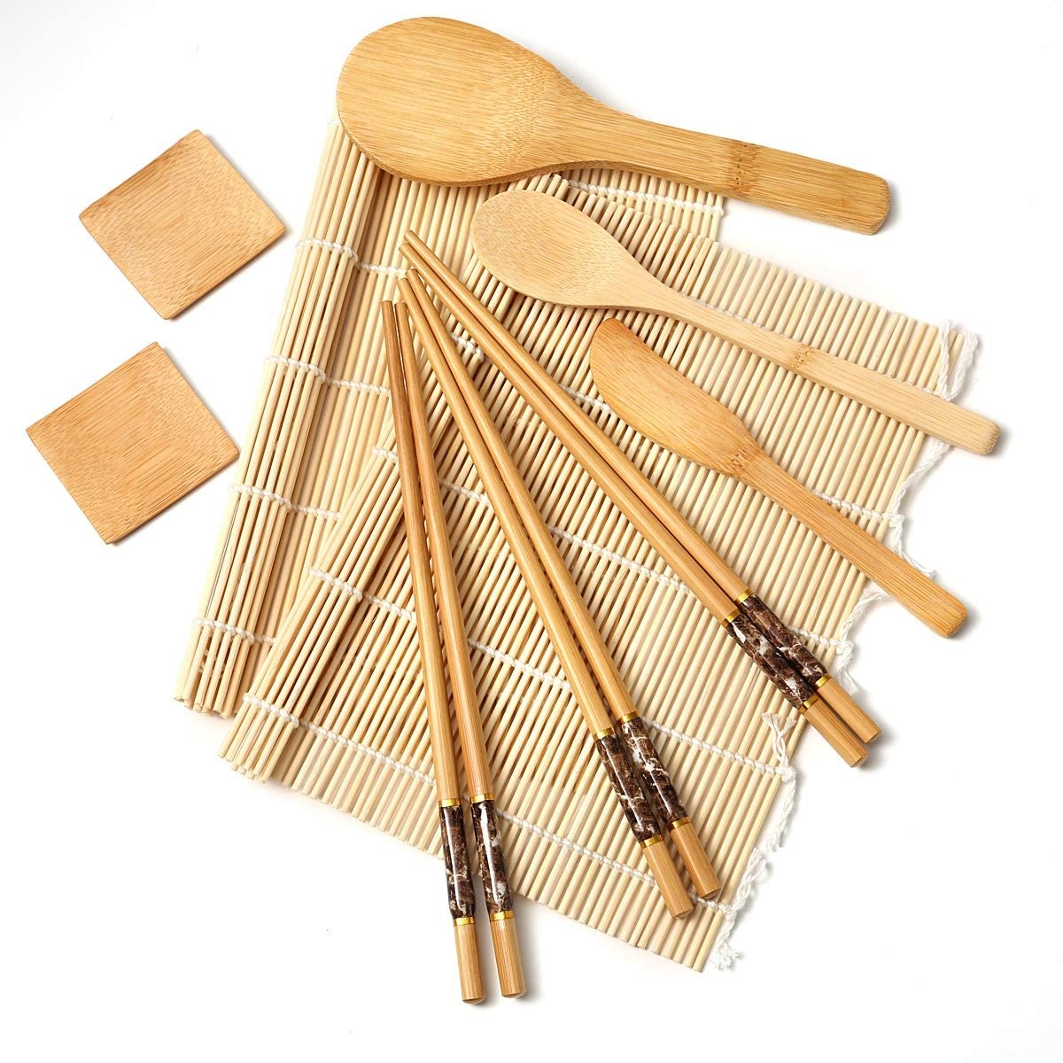 Высококачественный бамбуковый Ланч-бокс, роликовая подкладка, инструменты, вращающаяся занавеска, бамбуковый набор для суши