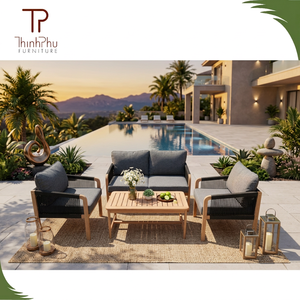Contemporary Acacia <b>Wood</b> Sofa Set (4pcs) Foldable Eco-friendly Outdoor <b>Garden</b> Villa Hotel Furniture Teak <b>Wood</b> <b>Frame</b> Wholesale - Product Image 4
