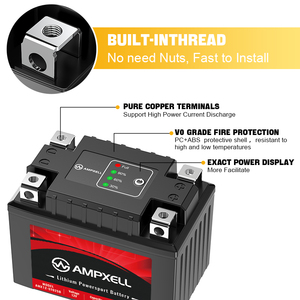 Batterie AMPXELL 12V 2.5Ah 30Wh à décharge rapide pour véhicules sportifs, compatible YTX4L-BS/YTX5S-BS 12V 2.5Ah 30Wh Star - Product Image 2