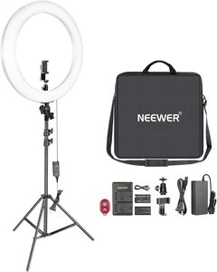 Kit d'éclairage annulaire LED Neewer de 20 pouces pour le maquillage, les vidéos <span class=keywords><strong>YouTube</strong></span>, les blogueurs, les salons - Température de couleur réglable avec batterie ou courant continu - Product Image 1