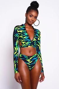 Bikini personalizado de manga larga para <span class=keywords><strong>mujer</strong></span>, traje de baño de talla grande, ropa de playa Sexy, 2021 - Product Image 2