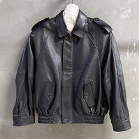 Jxwatcher Veste Bomber de Luxe Coupe-Vent en Véritable Peau de Mouton, Manches Longues Souples, Fermeture Éclair, Personnalisée, pour Femme, en Cuir Véritable, Collection Printemps 2026