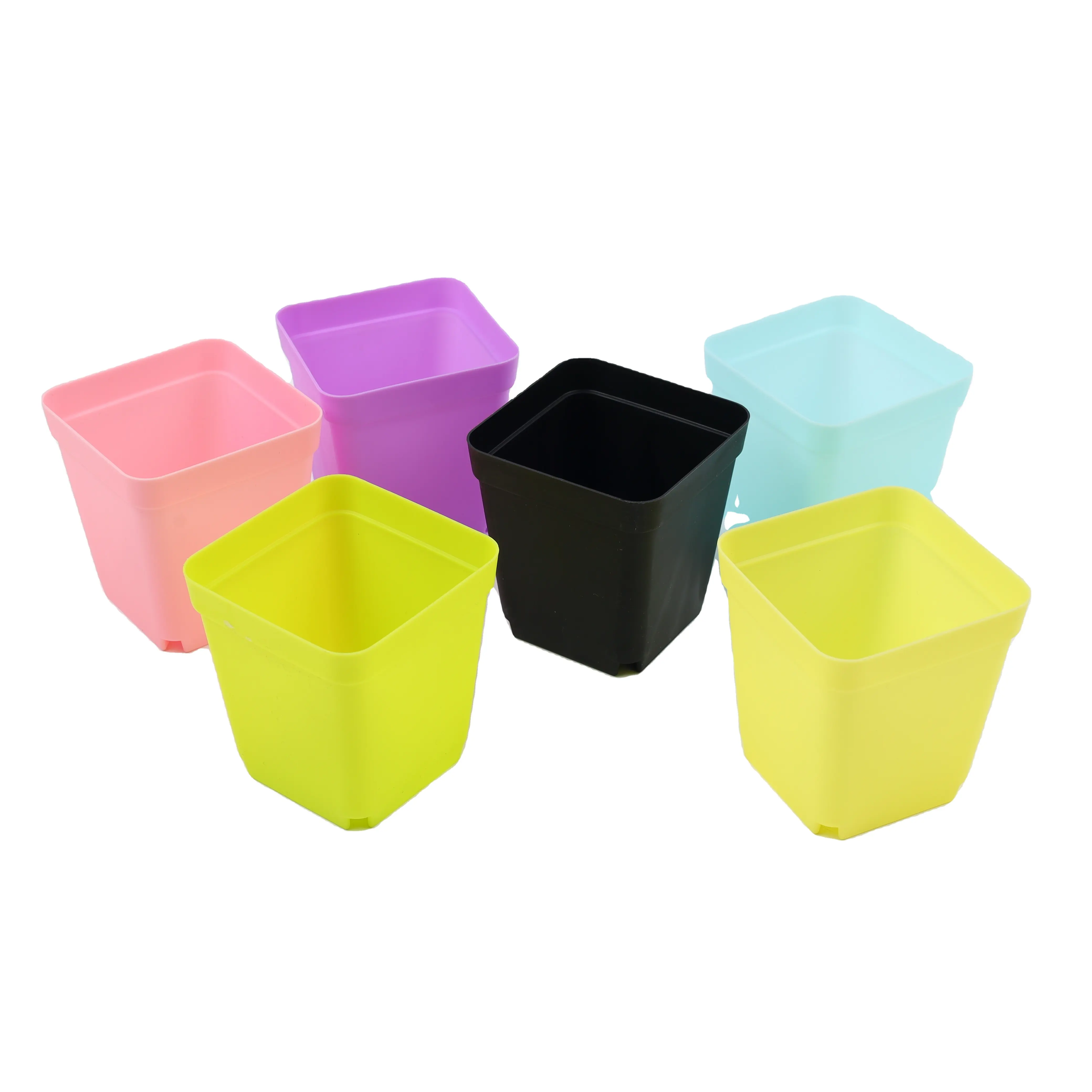 Mini vasos de plástico para berçário de flores com bandeja vasos quadrados coloridos para plantas de flores internas e externas