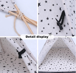 Solid Pattern Wooden Poles Pet <strong>Teepee</strong> with Cushion Convenient Carry Bag for Indoor Use <strong>Dog</strong> or Cat House Bed - Product Image 4
