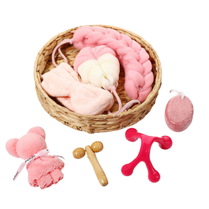 Prácticas esponjas pequeñas Luffa en forma de corazón elegante depurador de baño de pies cuidado juego de almohadillas de madera herramientas de maquillaje limpiador para Hotel Spa - Product Image 5