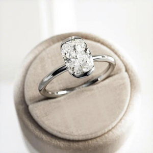 Trendy Design Cushion Color E Lab Grown Diamond Half Bezel <b>Ring</b> 14k Yellow Gold Low Set <b>Thin</b> Diamond Women's Engagement Wedding - Product Image 2