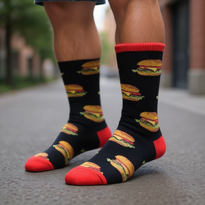 Chaussettes mi-mollet pour homme Angelina, imprimé burger, décontractées, respirantes, tricotées, usage quotidien, épaisseur standard, printemps - Product Image 3