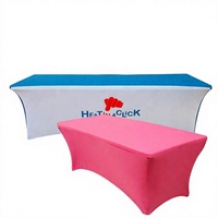 Housse de table personnalisée réutilisable avec logo de marque, impression par sublimation, lavable, ajustement élastique parfait, présentoirs promotionnels