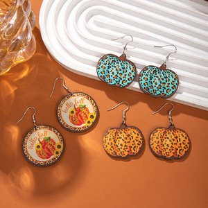 Boucles d'oreilles en forme de citrouille à imprimé léopard, pour l'automne, Halloween, Thanksgiving, bijoux à la mode D1291D1293 - Product Image 1