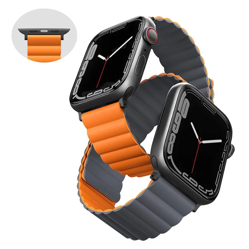 RYB-banda de silicona Reversible para Apple Watch, banda deportiva magnética de doble color para Apple Watch series 7/6/ 5/ 4/ajustable 38/40/41mm 42/44/45mm
