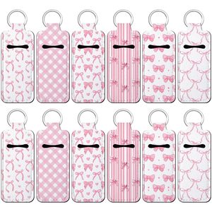 Llavero Portabálsamo Labial de Neopreno con Estampado Floral y Lazo, Funda Portátil <span class=keywords><strong>para</strong></span> Lápiz Labial <span class=keywords><strong>para</strong></span> <span class=keywords><strong>Mujer</strong></span>, En Stock, Logotipo Personalizado - Product Image 1