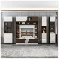 Ensemble d'armoires de luxe en bois Table basse miroir doré éclairage Led design dernier salon coin noir meilleur support TV